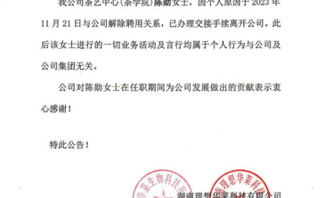 理想华莱发布公告丨关于陈勋女士离职的公告